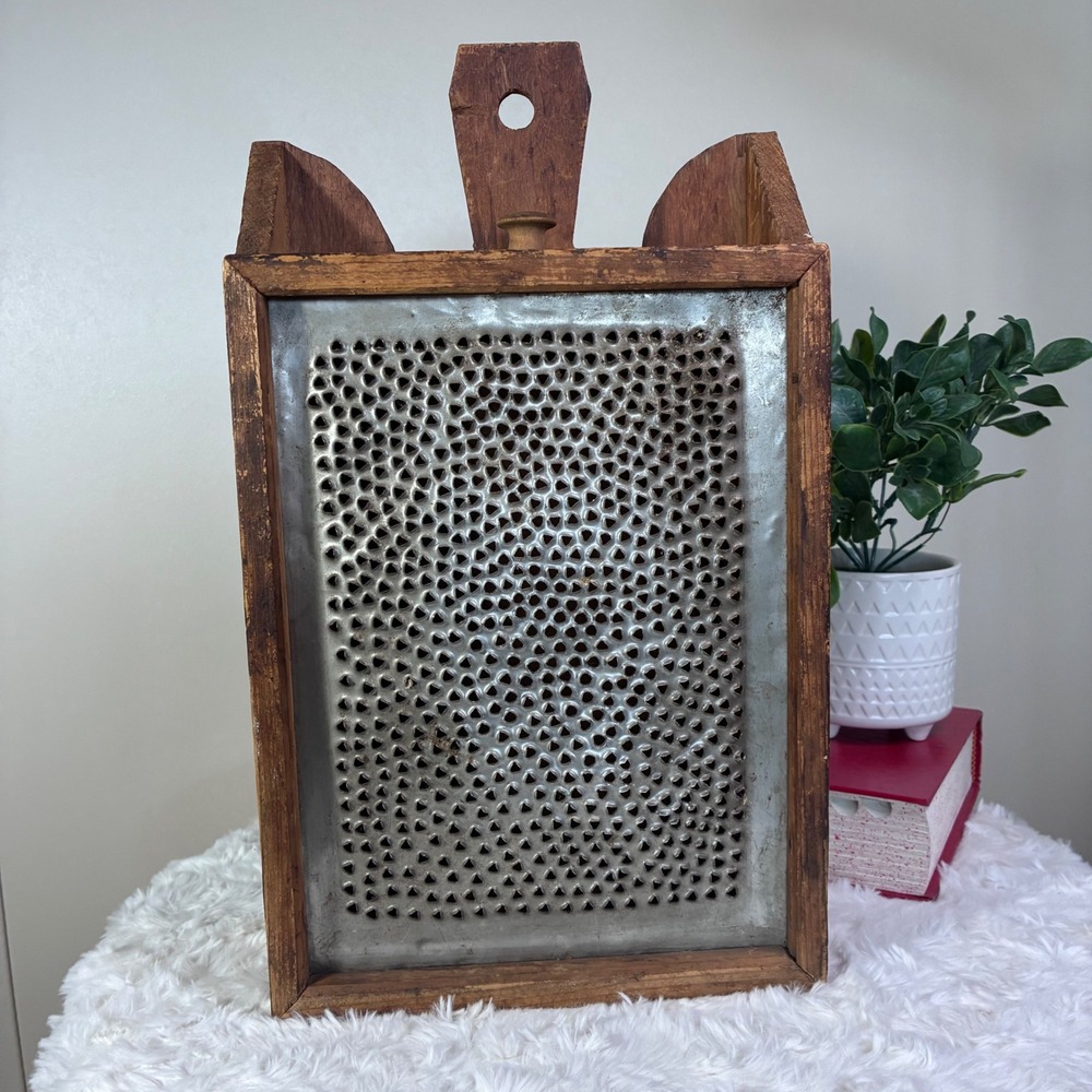 Primitive Antique Wooden Box Grater Rustic Farmhouse Kitchen Decor 20th Century
